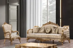 Casa Padrino Luxus Barock Sofa Gold Muster / Antik Gold - Barockstil Wohnzimmer Sofa mit elegantem Muster - Luxus Wohnzimmer Möbel im Barockstil - Barock Einrichtung - Barock Möbel