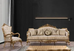 Casa Padrino Luxus Barock Sofa Gold Muster / Antik Gold - Barockstil Wohnzimmer Sofa mit elegantem Muster - Luxus Wohnzimmer Möbel im Barockstil - Barock Einrichtung - Barock Möbel