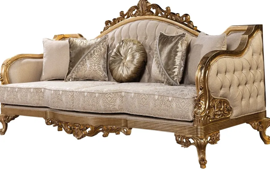 Casa Padrino Luxus Barock Sofa Gold Muster / Antik Gold - Barockstil Wohnzimmer Sofa mit elegantem Muster - Luxus Wohnzimmer Möbel im Barockstil - Barock Einrichtung - Barock Möbel