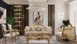 Casa Padrino Luxus Barock Sofa Gold Muster / Antik Gold - Barockstil Wohnzimmer Sofa mit elegantem Muster - Luxus Wohnzimmer Möbel im Barockstil - Barock Einrichtung - Barock Möbel