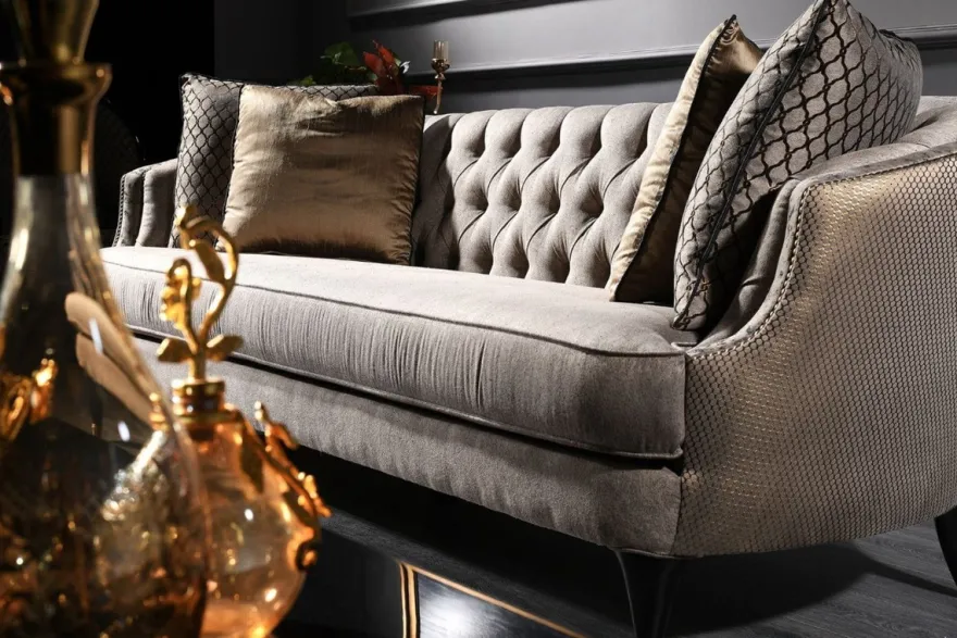 Casa Padrino Luxus Barock Sofa Grau / Schwarz / Gold 231 x 94 x H. 83 cm - Barock Wohnzimmermöbel