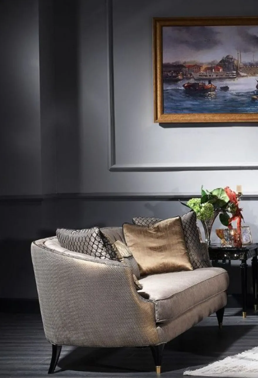 Casa Padrino Luxus Barock Sofa Grau / Schwarz / Gold 231 x 94 x H. 83 cm - Barock Wohnzimmermöbel