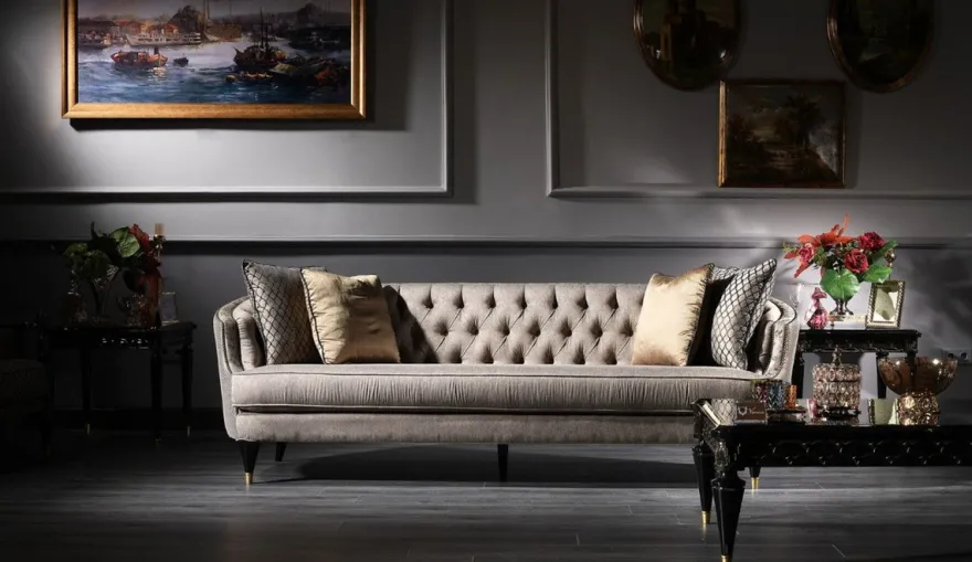 Casa Padrino Luxus Barock Sofa Grau / Schwarz / Gold 231 x 94 x H. 83 cm - Barock Wohnzimmermöbel