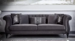 Casa Padrino Luxus Barock Sofa Grau / Schwarz - Prunkvolles Wohnzimmer Sofa - Luxus Möbel im Barockstil - Barockstil Wohnzimmer Möbel - Barock Einrichtung - Edel & Prunkvoll
