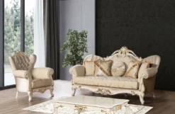 Casa Padrino Luxus Barock Sofa Gold / Creme / Gold - Prunkvolles Wohnzimmer Sofa mit Muster - Barock Wohnzimmer Möbel - Edel & Prunkvoll