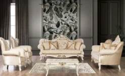 Casa Padrino Luxus Barock Sofa Gold / Creme / Gold - Prunkvolles Wohnzimmer Sofa mit Muster - Barock Wohnzimmer Möbel - Edel & Prunkvoll