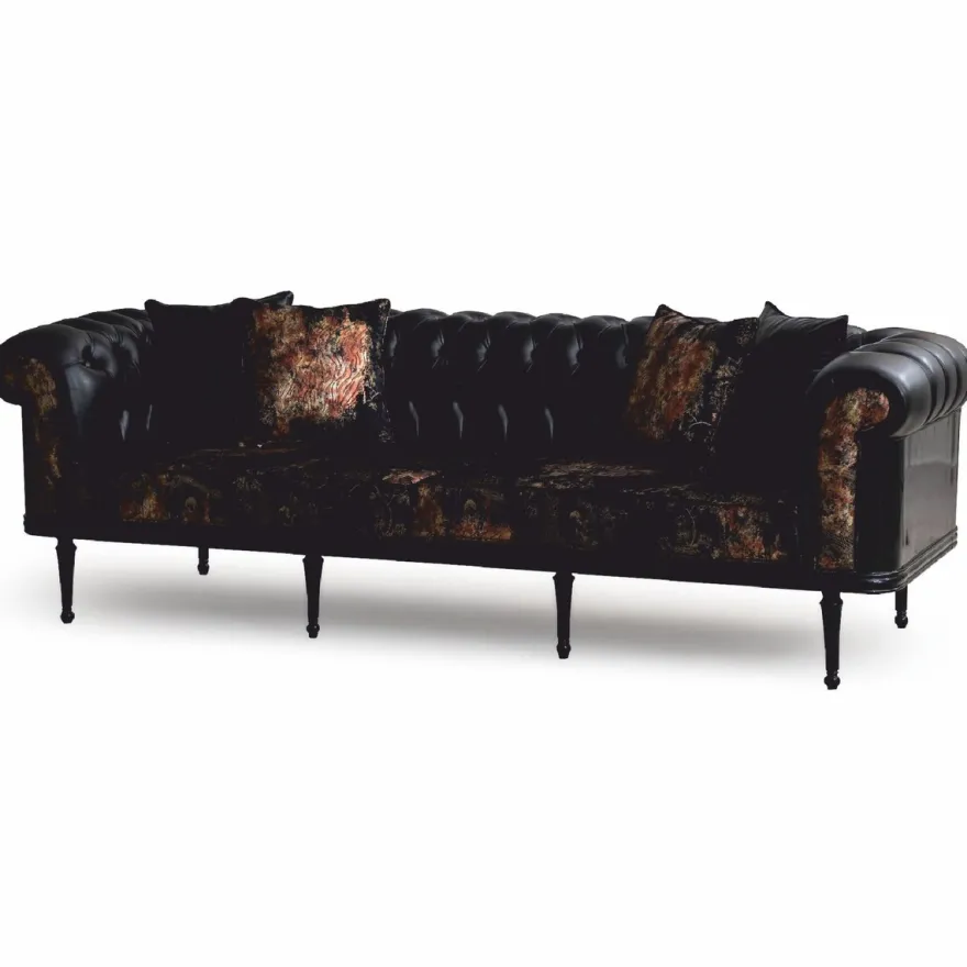 Casa Padrino Luxus Barock Sofa Schwarz / Gold 260 cm - Barock Wohnzimmer Möbel