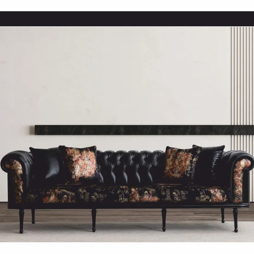 Casa Padrino Luxus Barock Sofa Schwarz / Gold 260 cm - Barock Wohnzimmer Möbel