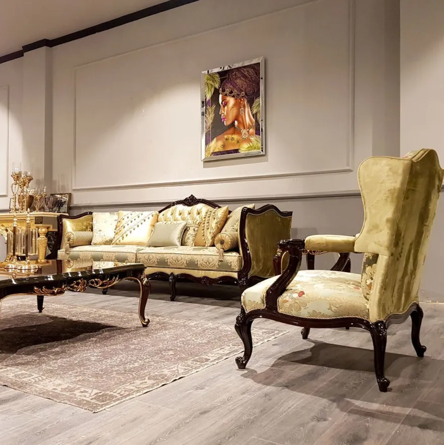Casa Padrino Luxus Barock Sofa Gold / Silber / Schwarz - Prunkvolles Wohnzimmer Sofa mit elegantem Muster - Barock Möbel