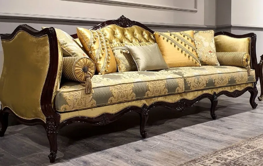 Casa Padrino Luxus Barock Sofa Gold / Silber / Schwarz - Prunkvolles Wohnzimmer Sofa mit elegantem Muster - Barock Möbel