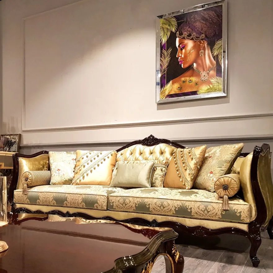 Casa Padrino Luxus Barock Sofa Gold / Silber / Schwarz - Prunkvolles Wohnzimmer Sofa mit elegantem Muster - Barock Möbel