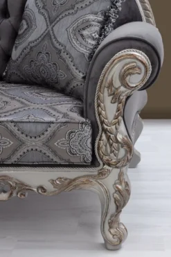 Casa Padrino Luxus Barock Sofa Grau / Blau / Silber / Bronze 230 x 90 x H. 135 cm - Prunkvolles Massivholz Wohnzimmer Sofa mit elegantem Muster und dekorativen Kissen - Barock Wohnzimmer Möbel