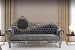 Casa Padrino Luxus Barock Sofa Grau / Blau / Silber / Bronze 230 x 90 x H. 135 cm - Prunkvolles Massivholz Wohnzimmer Sofa mit elegantem Muster und dekorativen Kissen - Barock Wohnzimmer Möbel