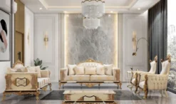 Casa Padrino Luxus Barock Sofa Weiß / Beige / Creme / Schwarz / Gold - Barockstil Wohnzimmer Sofa mit elegantem Muster - Luxus Wohnzimmer Möbel im Barockstil - Barock Möbel - Barock Einrichtung