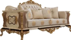 Casa Padrino Luxus Barock Sofa Weiß / Beige / Creme / Schwarz / Gold - Barockstil Wohnzimmer Sofa mit elegantem Muster - Luxus Wohnzimmer Möbel im Barockstil - Barock Möbel - Barock Einrichtung