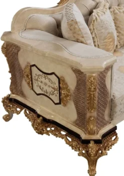 Casa Padrino Luxus Barock Sofa Weiß / Beige / Creme / Schwarz / Gold - Barockstil Wohnzimmer Sofa mit elegantem Muster - Luxus Wohnzimmer Möbel im Barockstil - Barock Möbel - Barock Einrichtung