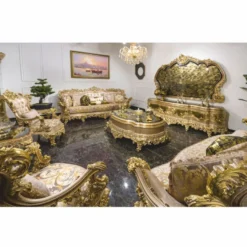 Casa Padrino Luxus Barock Sofa Grau / Gold 285 cm - Prunkvolles Barock Wohnzimmer Sofa - Barock Wohnzimmer Möbel