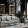 Casa Padrino Luxus Barock Sofa Silber / Türkis / Gold 248 x 96 x H. 118 cm - Prunkvolles Massivholz Wohnzimmer Sofa mit elegantem Muster und dekorativen Kissen - Barock Wohnzimmer Möbel