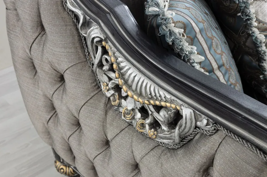 Casa Padrino Luxus Barock Sofa Silber / Türkis / Gold 248 x 96 x H. 118 cm - Prunkvolles Massivholz Wohnzimmer Sofa mit elegantem Muster und dekorativen Kissen - Barock Wohnzimmer Möbel