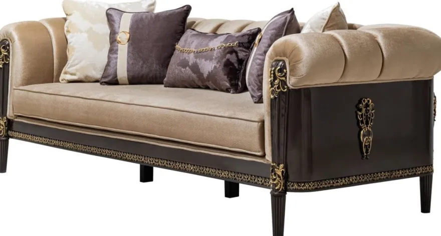 Casa Padrino Luxus Barock Sofa Hellbraun / Dunkelbraun / Gold 235 cm - Barock Möbel