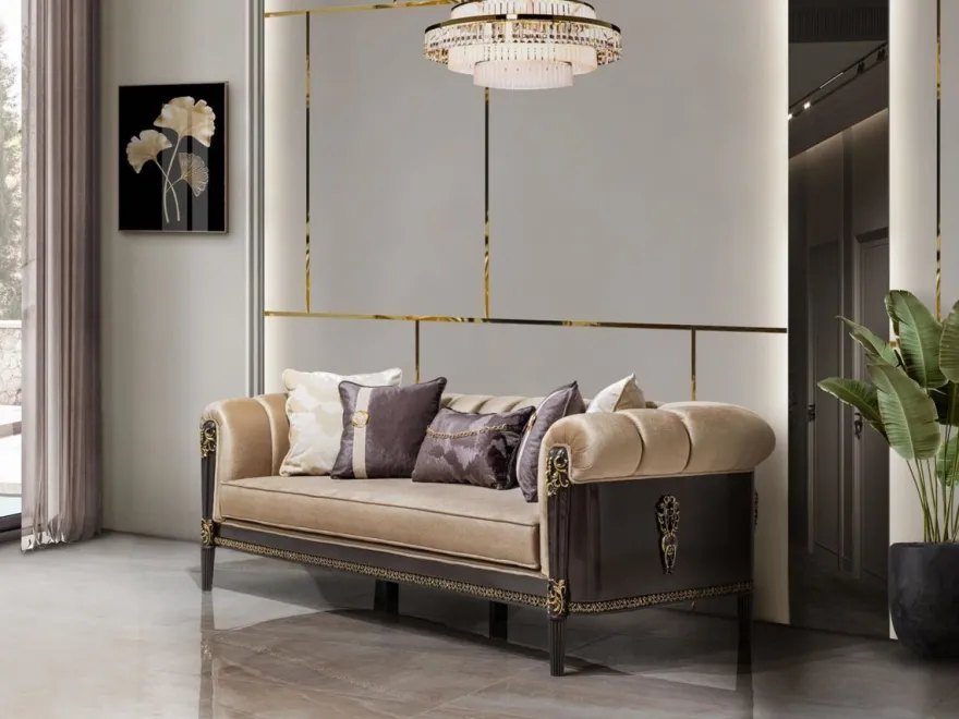 Casa Padrino Luxus Barock Sofa Hellbraun / Dunkelbraun / Gold 235 cm - Barock Möbel