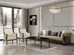 Casa Padrino Luxus Barock Sofa Hellbraun / Dunkelbraun / Gold 235 cm - Barock Möbel