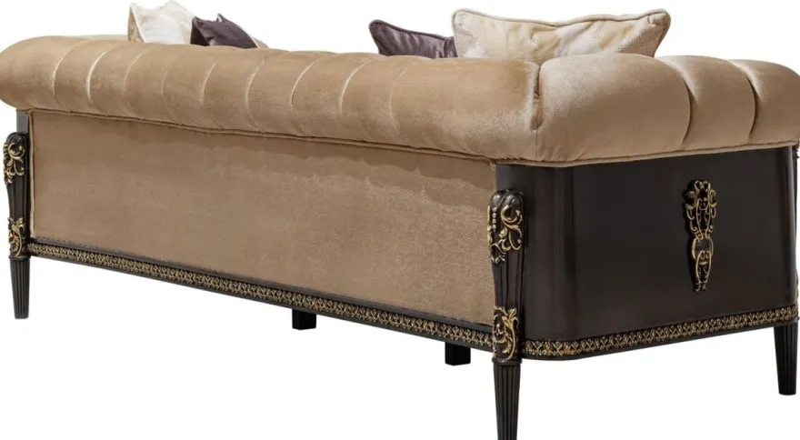 Casa Padrino Luxus Barock Sofa Hellbraun / Dunkelbraun / Gold 235 cm - Barock Möbel