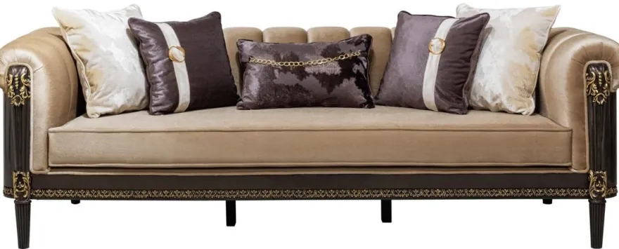 Casa Padrino Luxus Barock Sofa Hellbraun / Dunkelbraun / Gold 235 cm - Barock Möbel