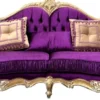 Casa Padrino Luxus Barock Sofa Lila / Gold - Prunkvolles Wohnzimmer Sofa mit edlem Satinstoff - Barock Möbel - Luxus Wohnzimmer Möbel im Barockstil - Barock Einrichtung - Edel & Prunkvoll