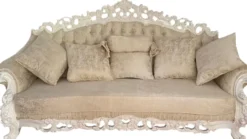 Casa Padrino Luxus Barock Sofa Creme / Weiß - Prunkvolles Wohnzimmer Sofa mit dekorativen Kissen - Barock Möbel