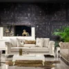 Casa Padrino Luxus Barock Sofa Grau / Weiß / Gold - Beleuchtetes Wohnzimmer Sofa im Barockstil - Barock Wohnzimmer Möbel - Edel & Prunkvoll