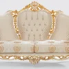 Casa Padrino Luxus Barock Sofa Creme / Weiß / Gold 230 x 95 x H. 130 cm - Handgefertigtes Wohnzimmer Sofa mit elegantem Muster - Barock Wohnzimmer Möbel - Edel & Prunkvoll