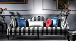 Casa Padrino Luxus Barock Sofa Silber / Schwarz 245 x 92 x H. 93 cm - Gestreiftes Wohnzimmer Sofa - Barockmöbel
