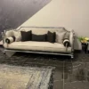 Casa Padrino Luxus Barock Sofa Cremefarben / Silber / Schwarz - Handgefertigtes Wohnzimmer Sofa im Barockstil - Barock Wohnzimmer Möbel