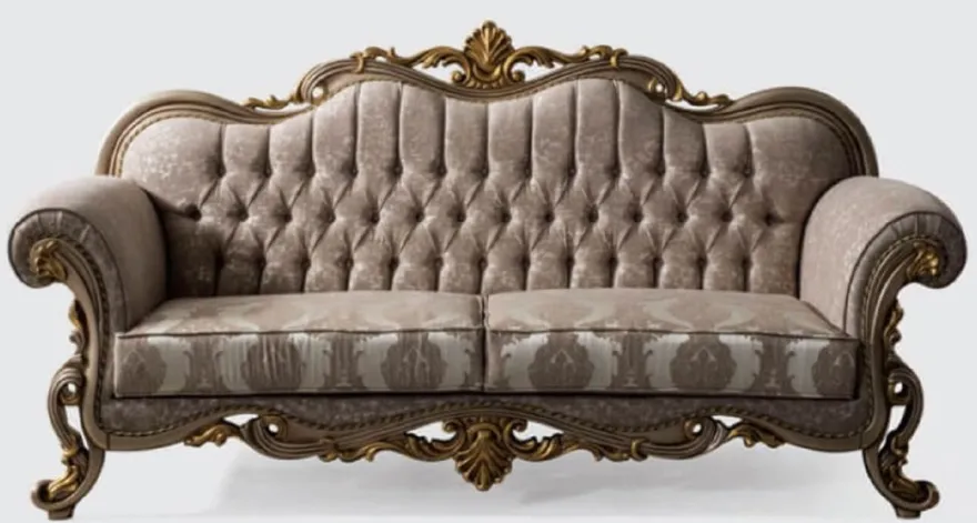 Casa Padrino Luxus Barock Sofa Grau / Silbergrau / Gold 235 x 85 x H. 120 cm - Prunkvolles Wohnzimmer Sofa mit elegantem Muster - Möbel im Barockstil