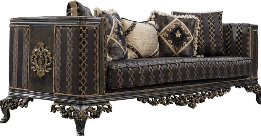 Casa Padrino Luxus Barock Sofa Lila / Grau / Gold - Barockstil Wohnzimmer Sofa mit elegantem Muster - Luxus Wohnzimmer Möbel im Barockstil - Barock Einrichtung - Barock Möbel