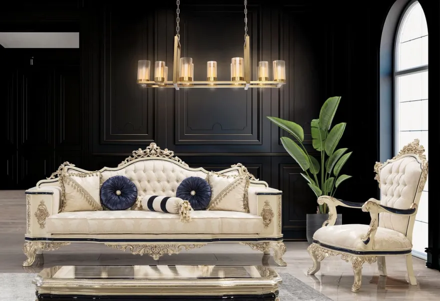 Casa Padrino Luxus Barock Sofa Weiß / Creme / Schwarz / Antik Gold - Barockstil Wohnzimmer Sofa mit elegantem Muster - Luxus Wohnzimmer Möbel im Barockstil - Barock Einrichtung - Barock Möbel