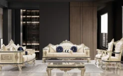 Casa Padrino Luxus Barock Sofa Weiß / Creme / Schwarz / Antik Gold - Barockstil Wohnzimmer Sofa mit elegantem Muster - Luxus Wohnzimmer Möbel im Barockstil - Barock Einrichtung - Barock Möbel