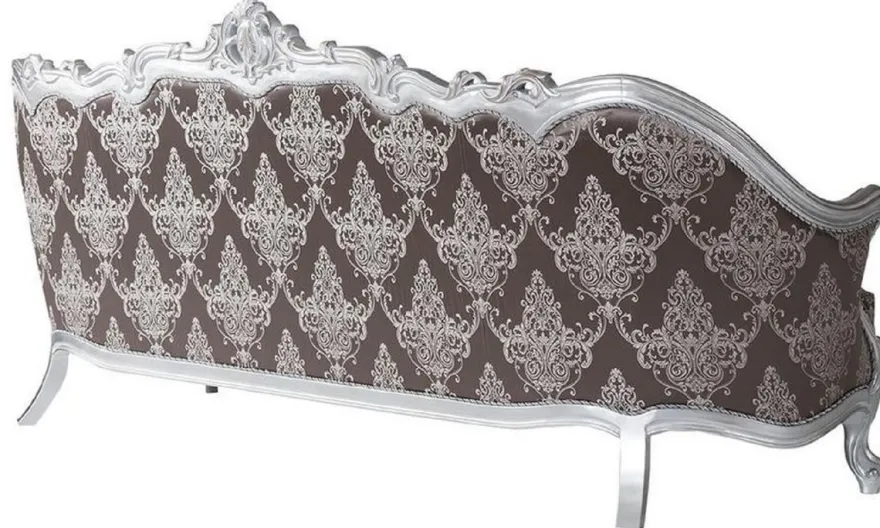 Casa Padrino Luxus Barock Sofa Bronzefarben / Silber 262 x 90 x H. 113 cm - Prunkvolles Wohnzimmer Sofa mit dekorativen Kissen - Barock Möbel