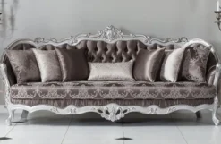 Casa Padrino Luxus Barock Sofa Bronzefarben / Silber 262 x 90 x H. 113 cm - Prunkvolles Wohnzimmer Sofa mit dekorativen Kissen - Barock Möbel