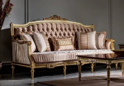 Casa Padrino Luxus Barock Sofa Rosa / Weiß / Gold - Handgefertigtes Wohnzimmer Sofa mit dekorativen Kissen - Barock Möbel