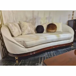Casa Padrino Luxus Barock Sofa Creme / Dunkelbraun / Gold 240 cm - Barockstil Wohnzimmer Möbel