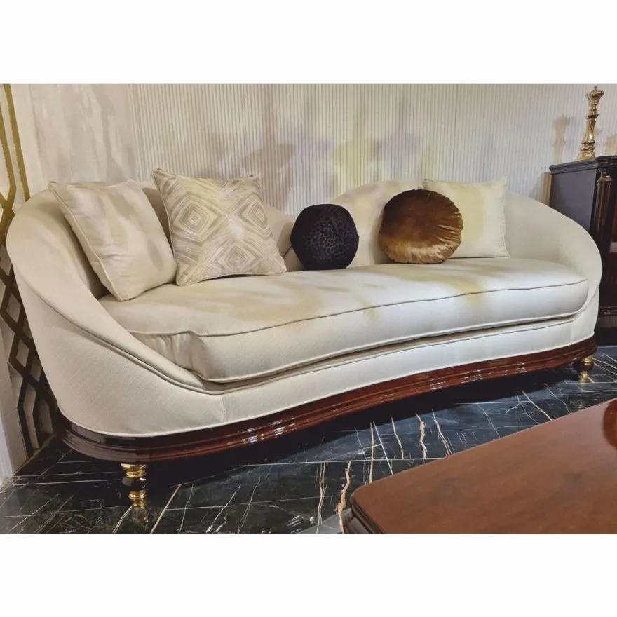 Casa Padrino Luxus Barock Sofa Creme / Dunkelbraun / Gold 240 cm - Barockstil Wohnzimmer Möbel