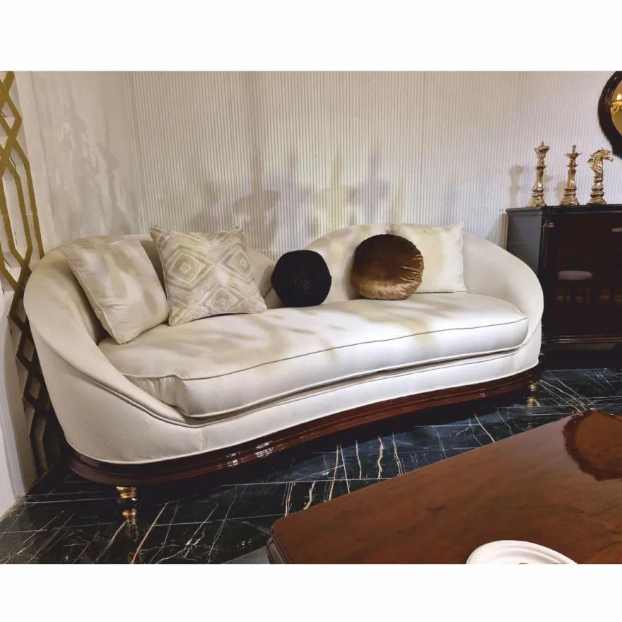 Casa Padrino Luxus Barock Sofa Creme / Dunkelbraun / Gold 240 cm - Barockstil Wohnzimmer Möbel