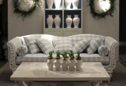 Casa Padrino Luxus Barock Sofa Weiß / Hellblau 220 x 100 x H. 80 cm - Handgeschmiedetes Schmiedeeisen Sofa mit Kissen - Wohnzimmer Sofa - Garten Sofa - Terrassen Sofa - Barock Möbel