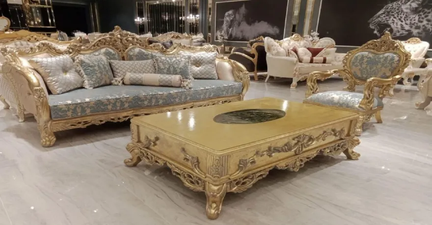 Casa Padrino Luxus Barock Sofa mit elegantem Muster Türkis / Rosa / Gold - Handgefertigtes Wohnzimmer Sofa im Barockstil - Barock Wohnzimmer Möbel - Edel & Prunkvoll
