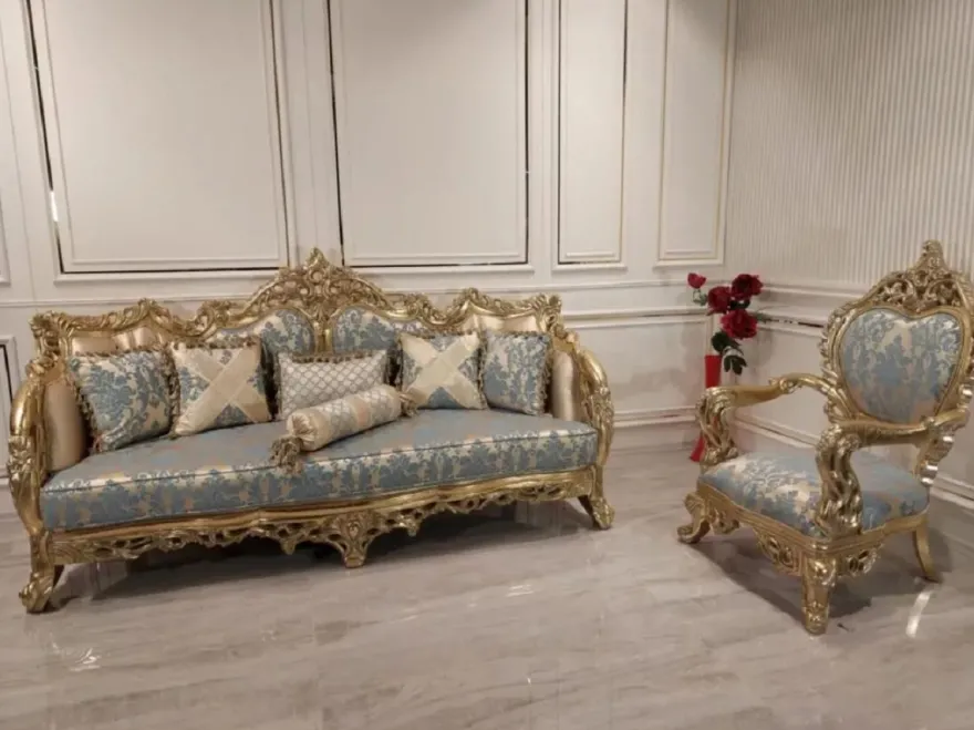 Casa Padrino Luxus Barock Sofa mit elegantem Muster Türkis / Rosa / Gold - Handgefertigtes Wohnzimmer Sofa im Barockstil - Barock Wohnzimmer Möbel - Edel & Prunkvoll