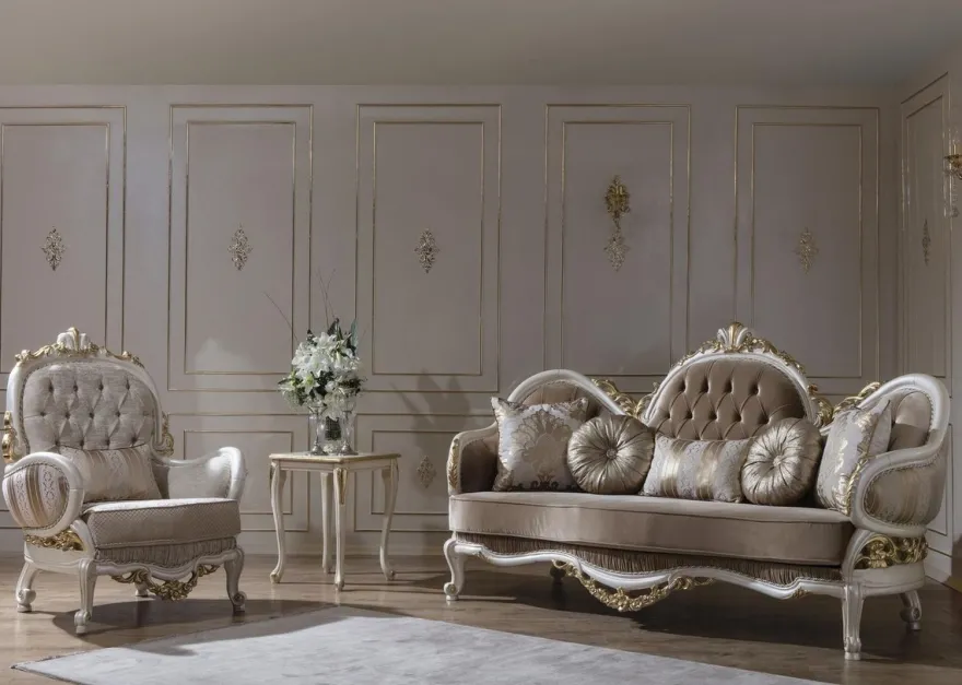 Casa Padrino Luxus Barock Sofa Braun / Weiß / Gold 220 x 80 x H. 124 cm - Prunkvolles Wohnzimmer Sofa mit dekorativen Kissen - Barock Möbel