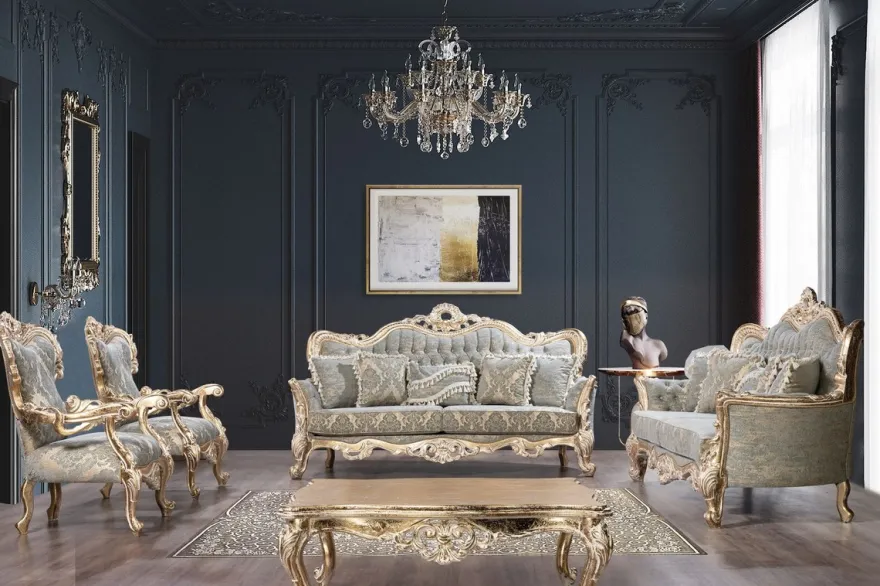 Casa Padrino Luxus Barock Sofa Grün / Antik Gold - Barockstil Wohnzimmer Sofa mit elegantem Muster - Luxus Wohnzimmer Möbel im Barockstil - Barock Möbel - Barock Einrichtung