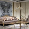 Casa Padrino Luxus Barock Sofa Silber / Lila / Antik Silber / Braun / Gold - Handgefertigtes Wohnzimmer Sofa mit elegantem Muster und dekorativen Kissen - Wohnzimmer Möbel im Barockstil